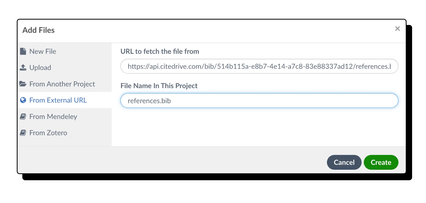 Tilføj filer til Overleaf
